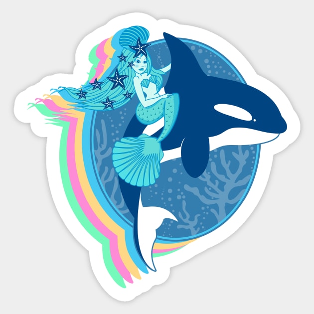 The Mermaid and the Orca Sticker by PalmGallery